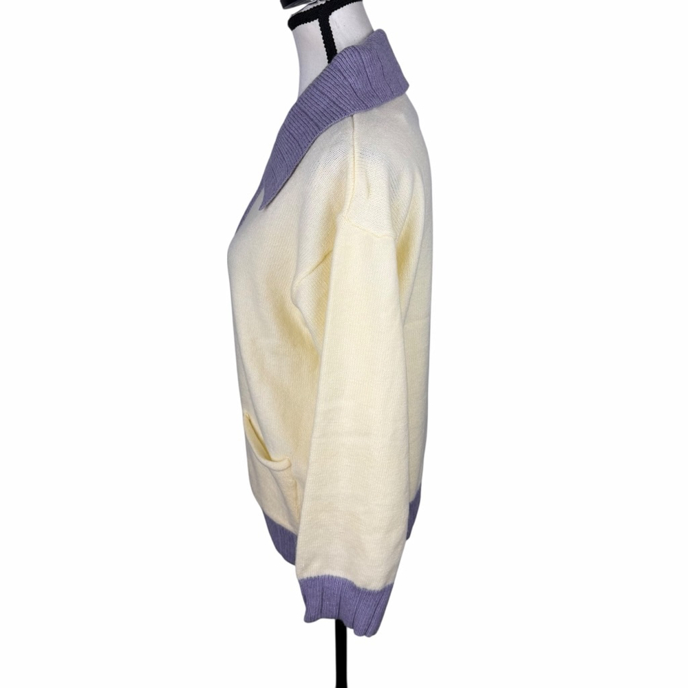 Papermoon Women M Pastel Half Zip Coquette Sweater Lavender Cream NWT - Picture 5 of 12